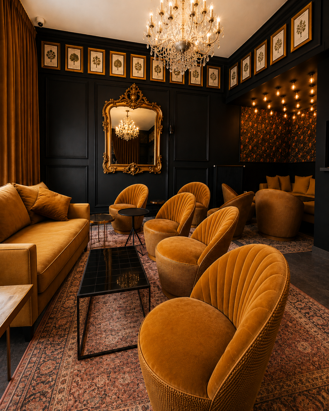 Aménagement d'un bar à champagne chaleureux et cosy